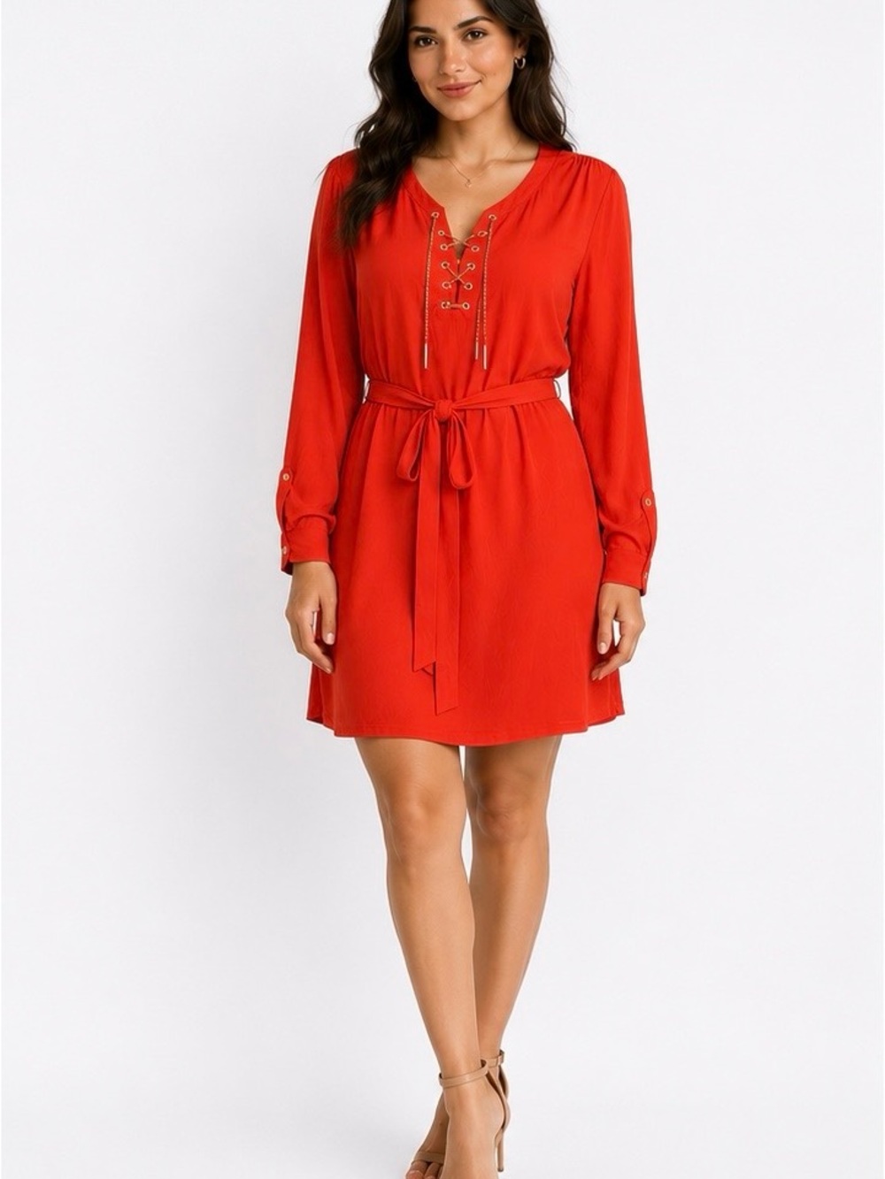 MICHAEL Michael Kors Coral Red V-Neck Dress